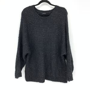 Sen Pullover Boatneck Sweater Womens Size 2 US Medium Black Silver Metallic